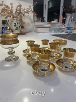 Pasabahçe Turkish Gold Tea Cups & Saucers & Sugar Bowls