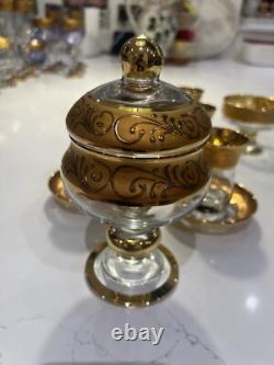 Pasabahçe Turkish Gold Tea Cups & Saucers & Sugar Bowls