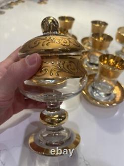 Pasabahçe Turkish Gold Tea Cups & Saucers & Sugar Bowls