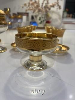 Pasabahçe Turkish Gold Tea Cups & Saucers & Sugar Bowls