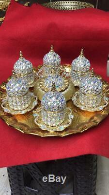 Pearl Turkish Coffee Serving Set Cups Pearl Coated Handmade Free Shipping