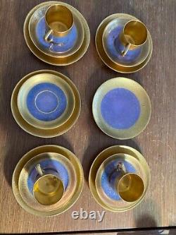 Pickard BLUE & GOLD COMPLETE SET OF 4 BREAKFAST CUP, SAUCER, & DESSERT PLATE'S +