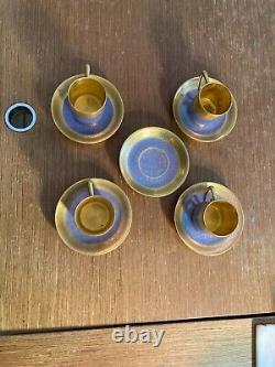 Pickard BLUE & GOLD COMPLETE SET OF 4 BREAKFAST CUP, SAUCER, & DESSERT PLATE'S +