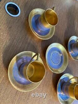 Pickard BLUE & GOLD COMPLETE SET OF 4 BREAKFAST CUP, SAUCER, & DESSERT PLATE'S +