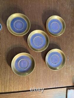 Pickard BLUE & GOLD COMPLETE SET OF 4 BREAKFAST CUP, SAUCER, & DESSERT PLATE'S +