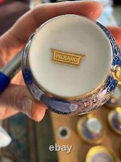 Pickard China Blue & Gold Demitasse Set Of 11 Cups & 11 Saucers In Rose & Daisy