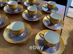 Pickard China Blue & Gold Demitasse Set Of 11 Cups & 11 Saucers In Rose & Daisy