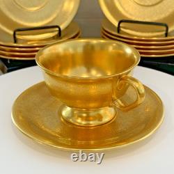 Pickard Pattern 689 Gold Encrusted Etched Gold Fine China Tea Cups & Saucers 12