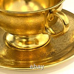 Pickard Pattern 689 Gold Encrusted Etched Gold Fine China Tea Cups & Saucers 12