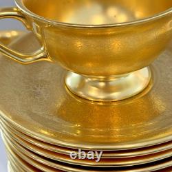 Pickard Pattern 689 Gold Encrusted Etched Gold Fine China Tea Cups & Saucers 12