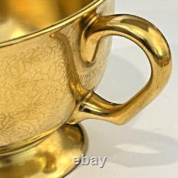 Pickard Pattern 689 Gold Encrusted Etched Gold Fine China Tea Cups & Saucers 12
