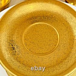 Pickard Pattern 689 Gold Encrusted Etched Gold Fine China Tea Cups & Saucers 12