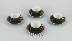 Pillivuyt, France. Four pairs of coffee cups with saucers. Green Bistro