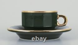 Pillivuyt, France. Four pairs of coffee cups with saucers. Green Bistro