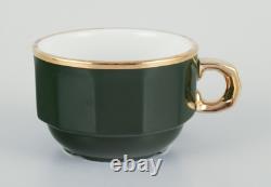 Pillivuyt, France. Four pairs of coffee cups with saucers. Green Bistro
