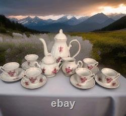 Pink Rose Porcelain Tea Set Gold Trim Teapot Lid Creamer Sugar 6 Cups & Saucers Pink Rose Porcelain Tea Set Gold Trim Teapot Lid Creamer Sugar 6 Cups & Saucers