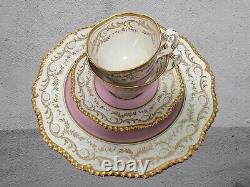 Pink Worcester Flight Barr & Barr Gadrooned Tea, Coffee Cup, Saucer & Plate Quad
