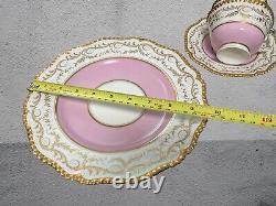 Pink Worcester Flight Barr & Barr Gadrooned Tea, Coffee Cup, Saucer & Plate Quad