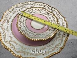 Pink Worcester Flight Barr & Barr Gadrooned Tea, Coffee Cup, Saucer & Plate Quad