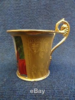 Porcelain Cup & Saucer Paris Porcelain Empire Period The Painter Rubbed Gilt