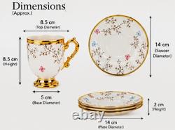 Porcelain Floral Cup Saucer Plate Set White/Gold Painted Round 14cm Plate