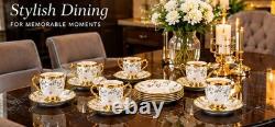 Porcelain Floral Cup Saucer Plate Set White/Gold Painted Round 14cm Plate