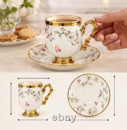 Porcelain Floral Cup Saucer Plate Set White/Gold Painted Round 14cm Plate