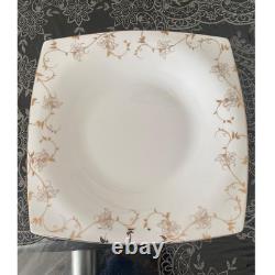 Porcelain Floral Cup & Saucer Set, White & Gold, Square Saucer, Round Cup