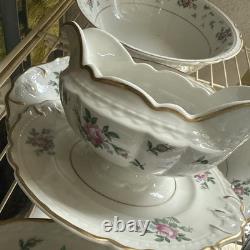 Porcelain Floral Dinner Set Gold Trim Plates Cups Saucers Serving Bowl Glossy