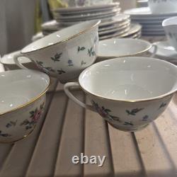 Porcelain Floral Dinner Set Gold Trim Plates Cups Saucers Serving Bowl Glossy