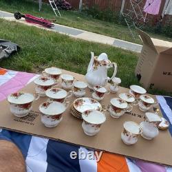 Porcelain Floral Tea Set White with Gold Trim Teapot Cups Saucers Creamer