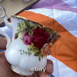 Porcelain Floral Tea Set White with Gold Trim Teapot Cups Saucers Creamer