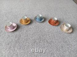 Porcelaine de Limoges France Mottled Multicolour Cup & Saucer Set of 5 Expresso