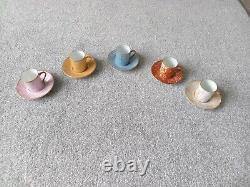 Porcelaine de Limoges France Mottled Multicolour Cup & Saucer Set of 5 Expresso