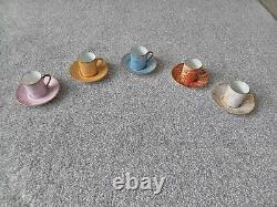 Porcelaine de Limoges France Mottled Multicolour Cup & Saucer Set of 5 Expresso