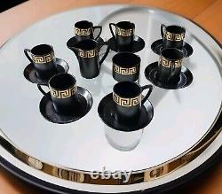 Portmeirion Greek Key Black Gold Demitasse 8 Cups & Saucers Milk Jug S W-Ellis