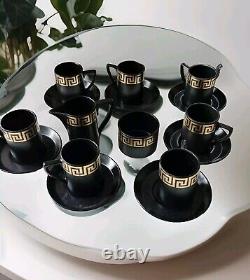 Portmeirion Greek Key Black Gold Demitasse 8 Cups & Saucers Milk Jug S W-Ellis