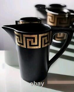 Portmeirion Greek Key Black Gold Demitasse 8 Cups & Saucers Milk Jug S W-Ellis