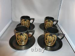 Portmeirion Queen of Carthage Coffee Cups & Saucers Black & Gold Made in England