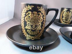 Portmeirion Queen of Carthage Coffee Cups & Saucers Black & Gold Made in England