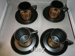 Portmeirion Queen of Carthage Coffee Cups & Saucers Black & Gold Made in England