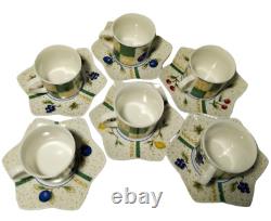 Pristine Vintage Coffee Cup and Saucer Set 1960s-70s Fruit Motif, Set of 6