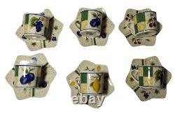 Pristine Vintage Coffee Cup and Saucer Set 1960s-70s Fruit Motif, Set of 6