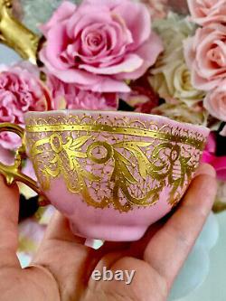 Quadrefoil Encrusted Raised Gold Pink Jeweled Lace Limoges Tea Cup Saucer? READ