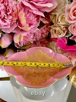 Quadrefoil Encrusted Raised Gold Pink Jeweled Lace Limoges Tea Cup Saucer READ