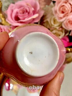 Quadrefoil Encrusted Raised Gold Pink Jeweled Lace Limoges Tea Cup Saucer READ