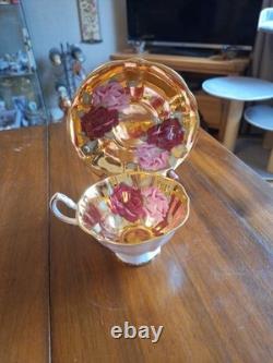 Queen Ann Bone China Pink Roses With Gold Tea Cup And Saucer