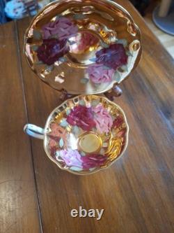 Queen Ann Bone China Pink Roses With Gold Tea Cup And Saucer