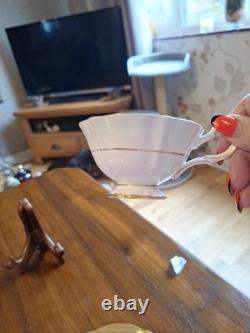 Queen Ann Bone China Pink Roses With Gold Tea Cup And Saucer