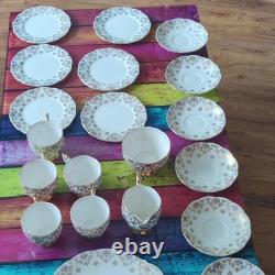 Queen Anne Bone China England Floral Gilt Dinner Set Cups Saucers Plates